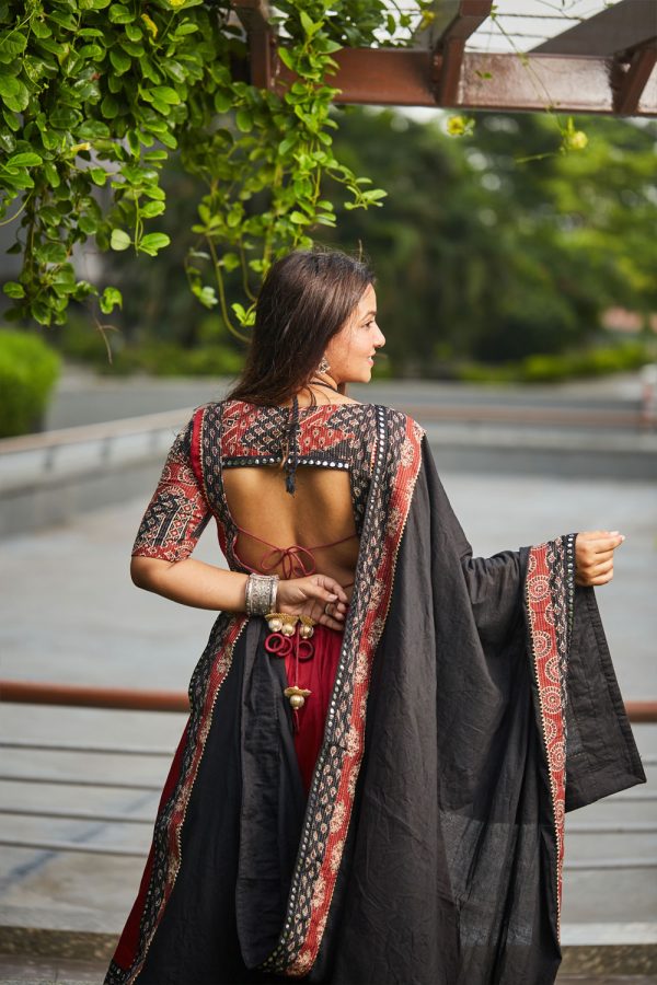 Maroon Cotton Satin with Ajrakh Kaatha embroidery - Image 3