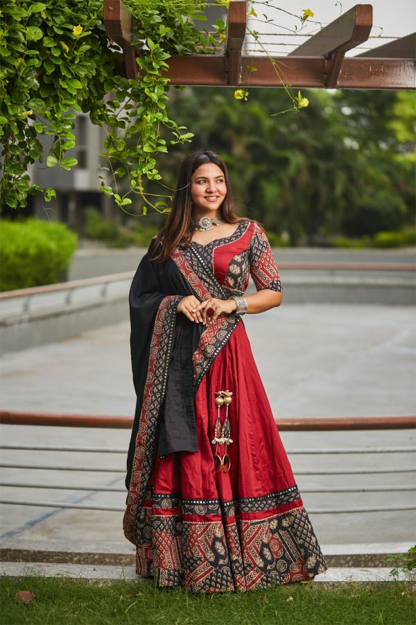 Maroon Cotton Satin with Ajrakh Kaatha embroidery