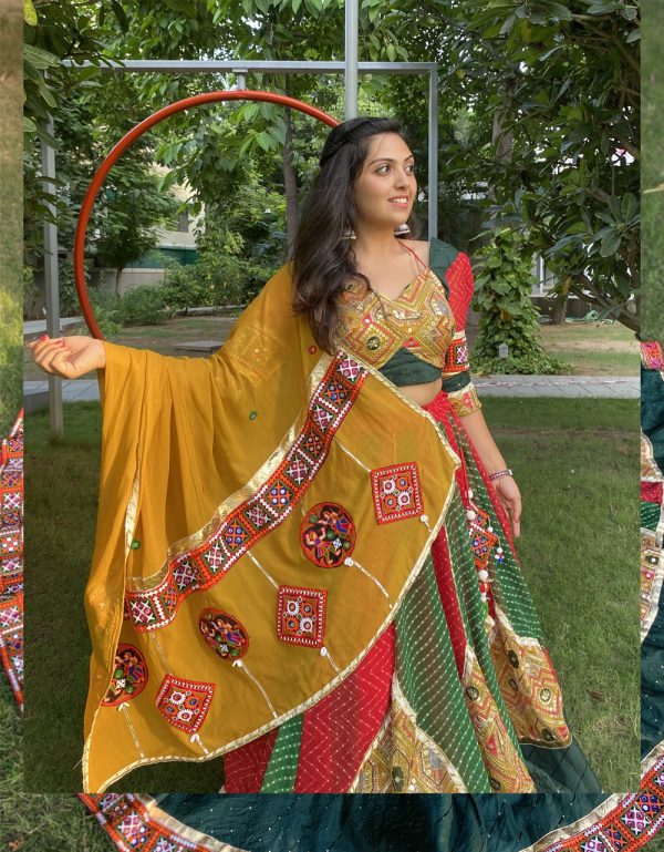 Red Green Georgette Leheriya - Image 2