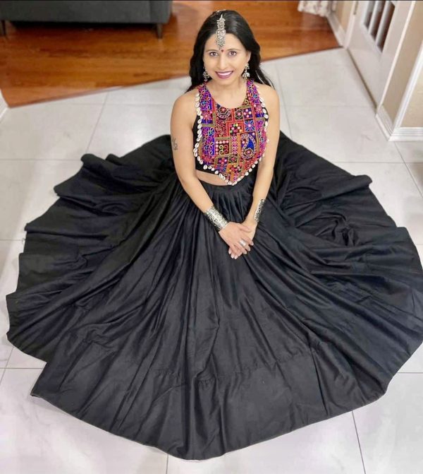 Black plain chaniya with embroidered blouse