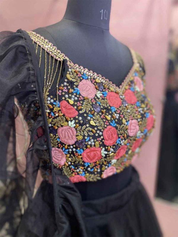 Black Handwork Organza Lehenga - Image 2