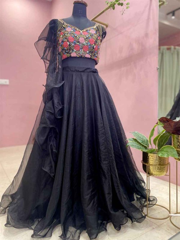 Black Handwork Organza Lehenga