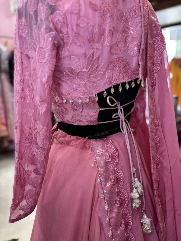 Blush Pink Ombre Organza Lehenga Choli - Image 3