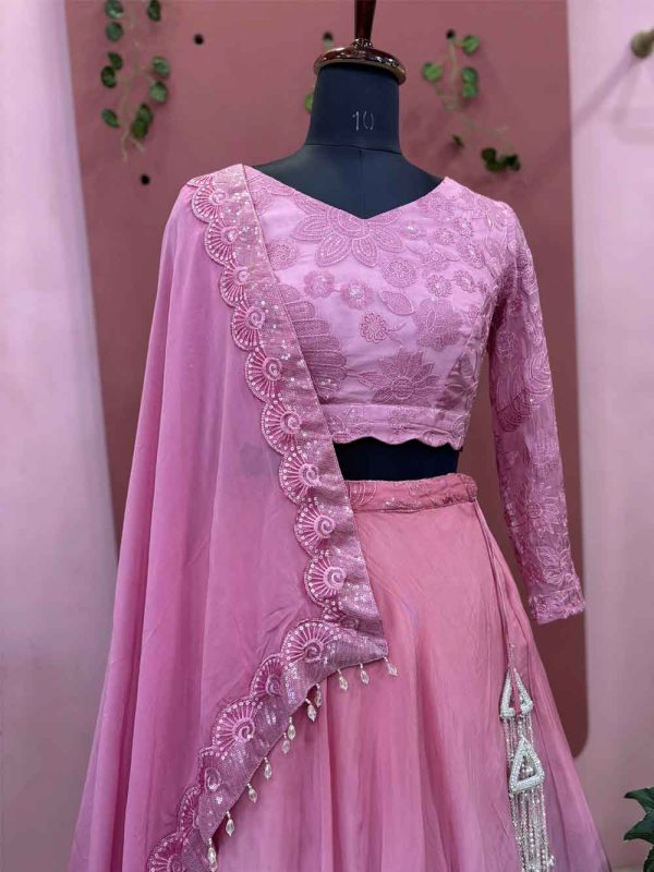 Blush Pink Ombre Organza Lehenga Choli - Image 2