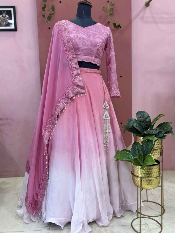 Blush Pink Ombre Organza Lehenga Choli