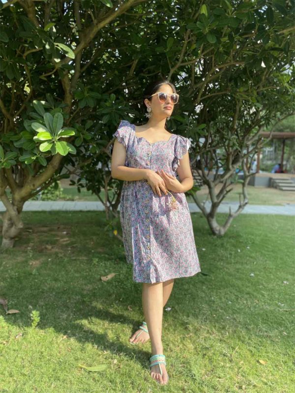 Grey Ruffle Sleeves Dress - Image 2