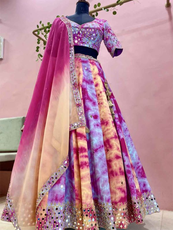 Mirror Work Shibori Lehenga Choli