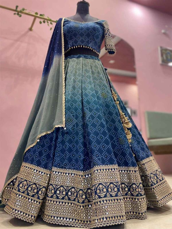 Ombre Bandhni Silk Lehenga Choli