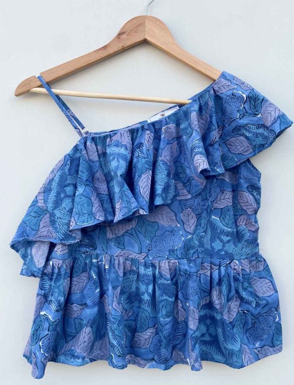 One shoulder blue top