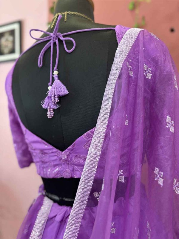 Purple Ombre Organza Lehenga Choli - Image 3