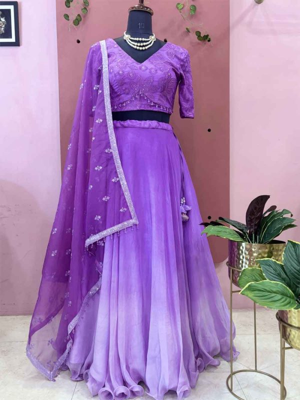 Purple Ombre Organza Lehenga Choli